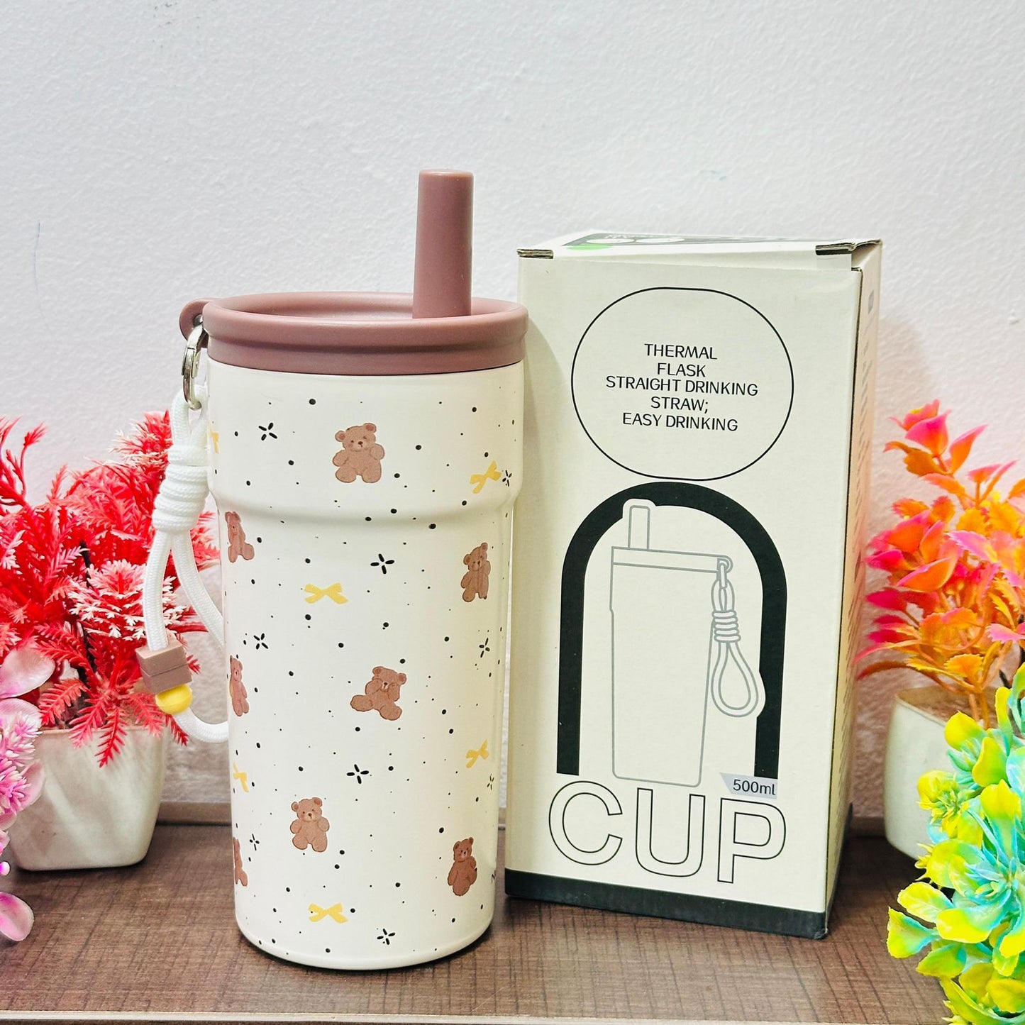 500ml Insulated Pastel Stainless Steel Tumbler with Keychain