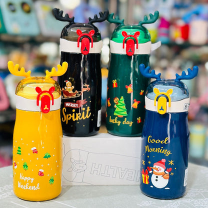 Christmas Theme 300ml Shiny Insulated Stainless Steel Spout Bottle