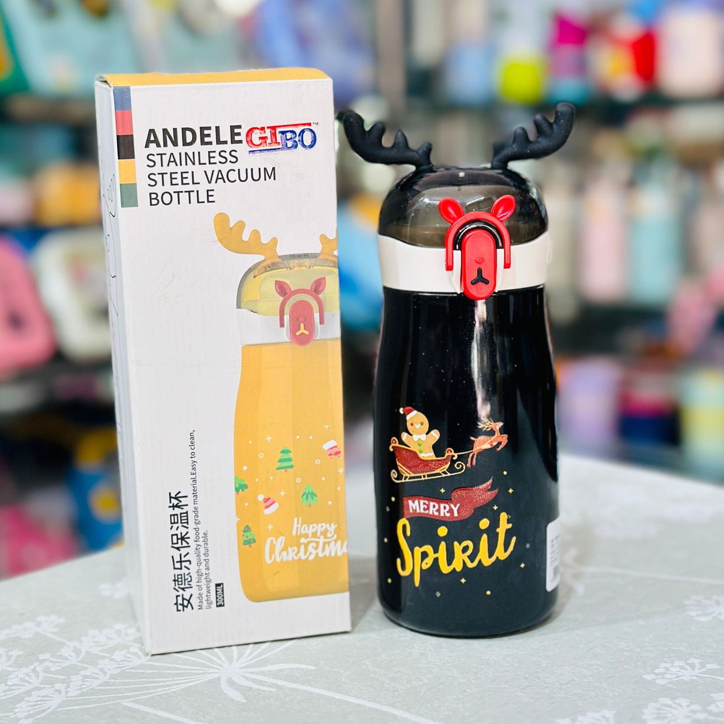 Christmas Theme 300ml Shiny Insulated Stainless Steel Spout Bottle