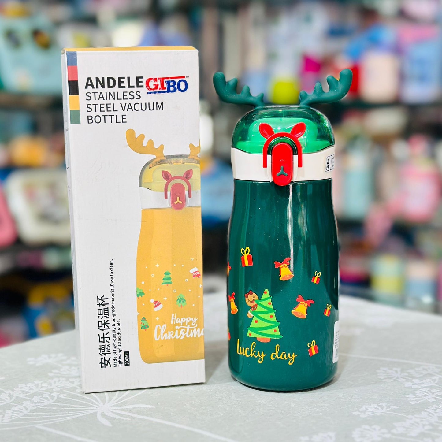 Christmas Theme 300ml Shiny Insulated Stainless Steel Spout Bottle