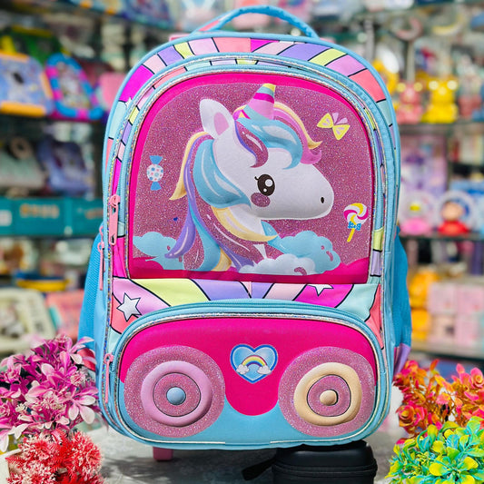 18 Inch Trolley Backpack | 4 Zipper Waterproof School Bag with Wheels