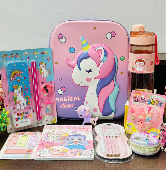 Unicorn Budget Hamper | Picnic Bag with Bottle & Stationery Set