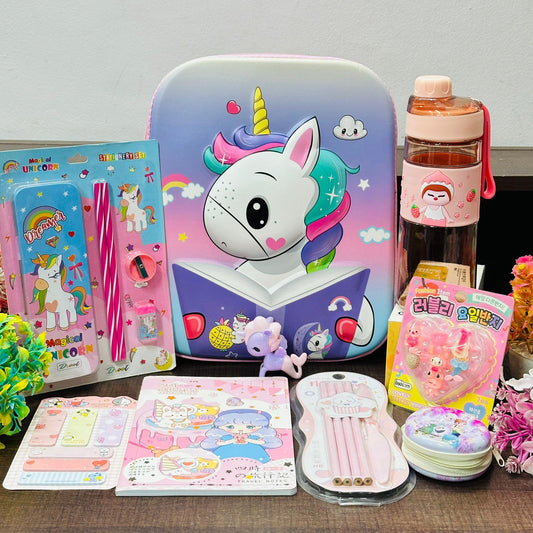 Unicorn Budget Hamper | Picnic Bag with Bottle & Stationery Set