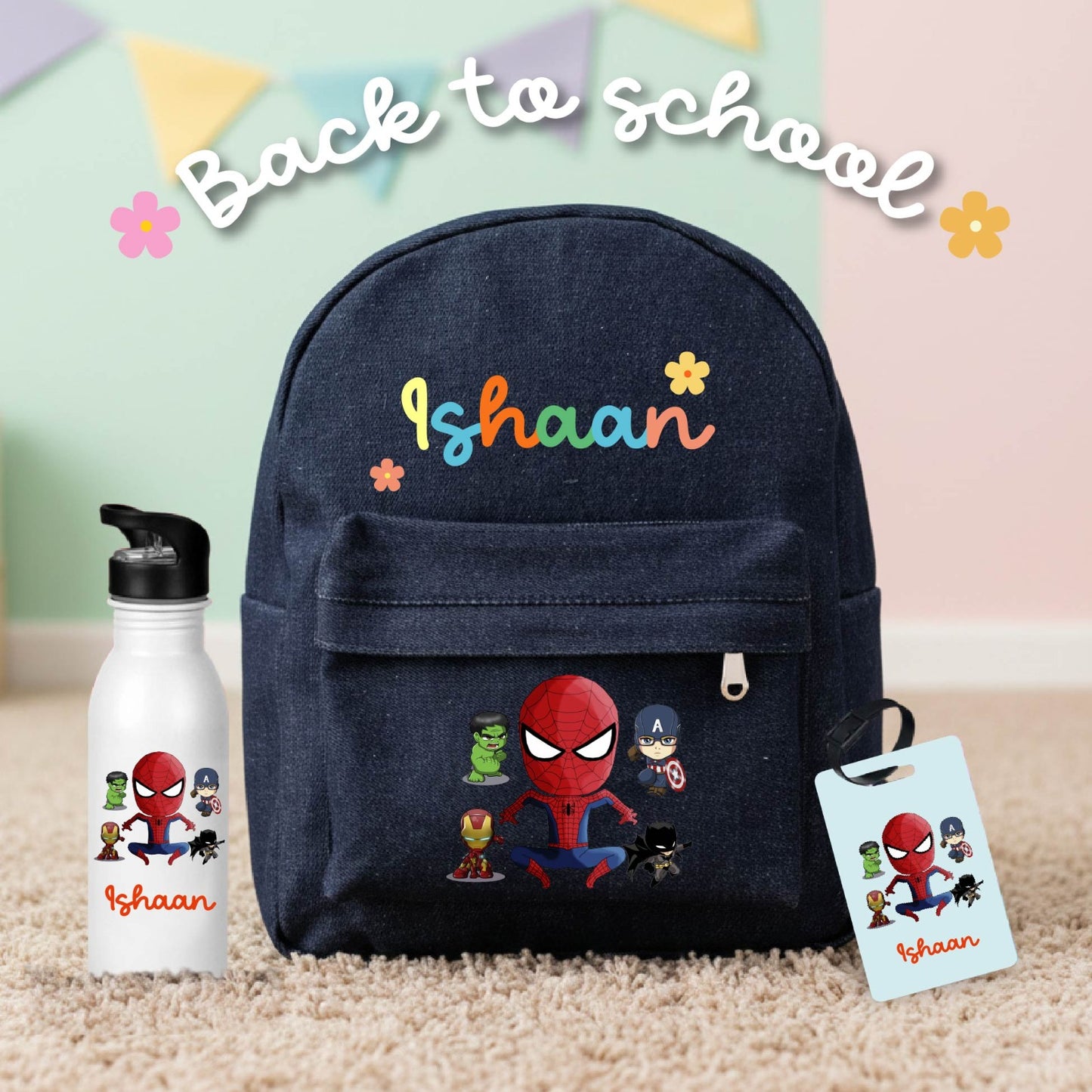 Personalized Back-to-School Denim Backpack Combo