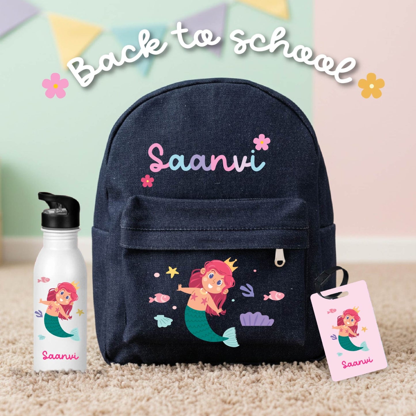 Personalized Back-to-School Denim Backpack Combo