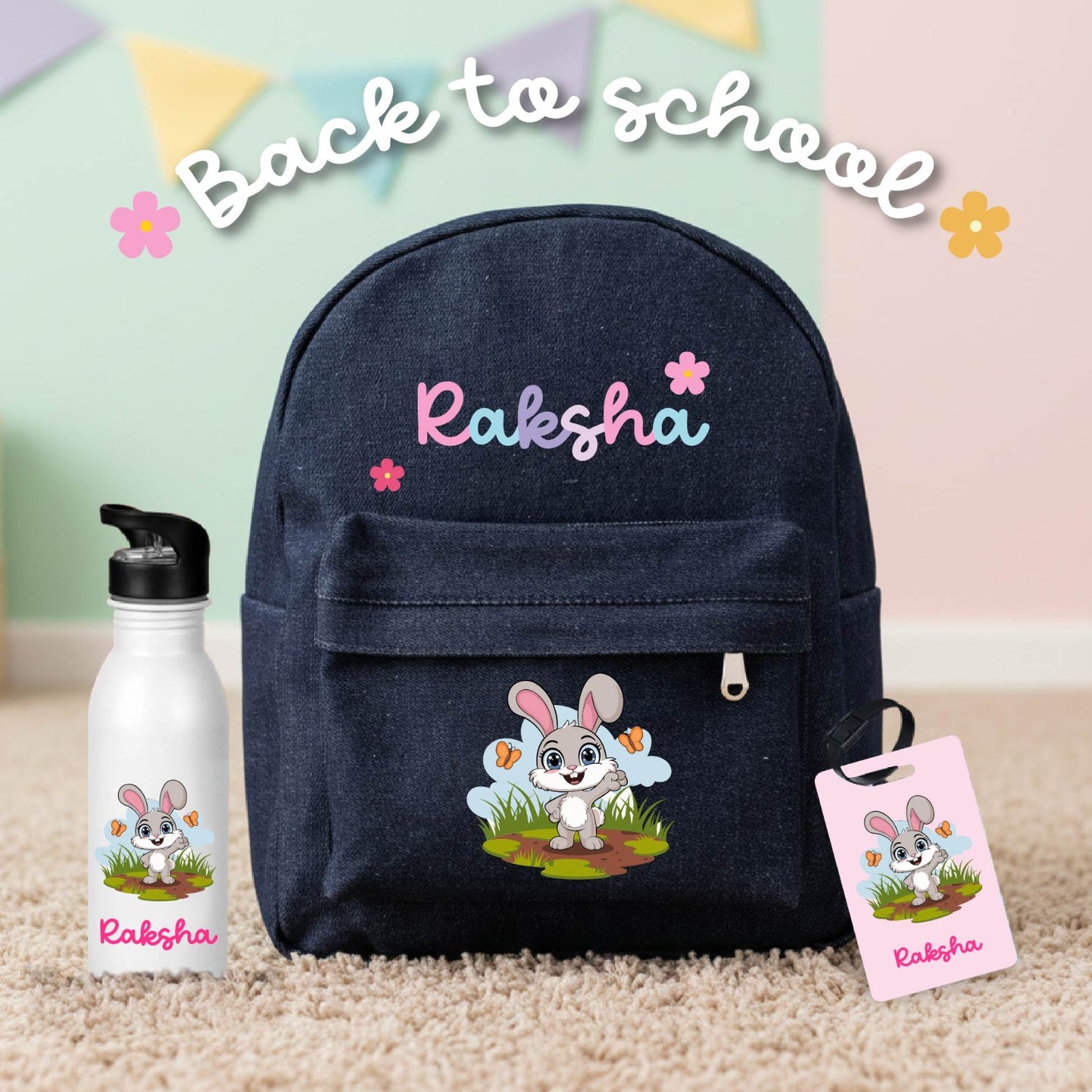Personalized Back-to-School Denim Backpack Combo