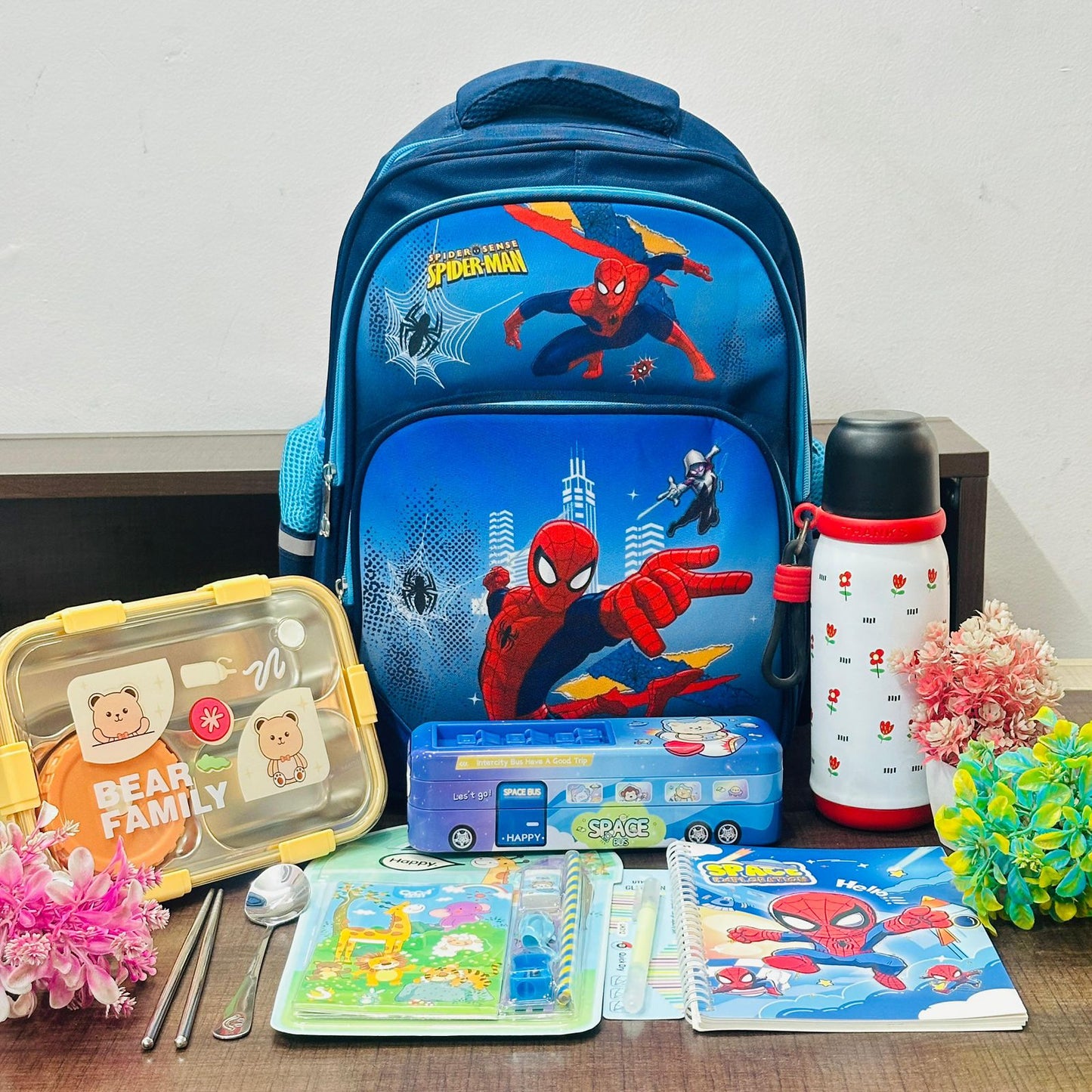 School Backpack Hamper | 16 Inch Bag with Bottle, Lunch Box & Stationery Set