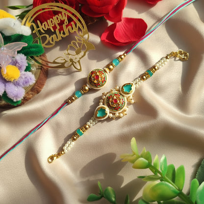 Kundan Couple Rakhi Set
