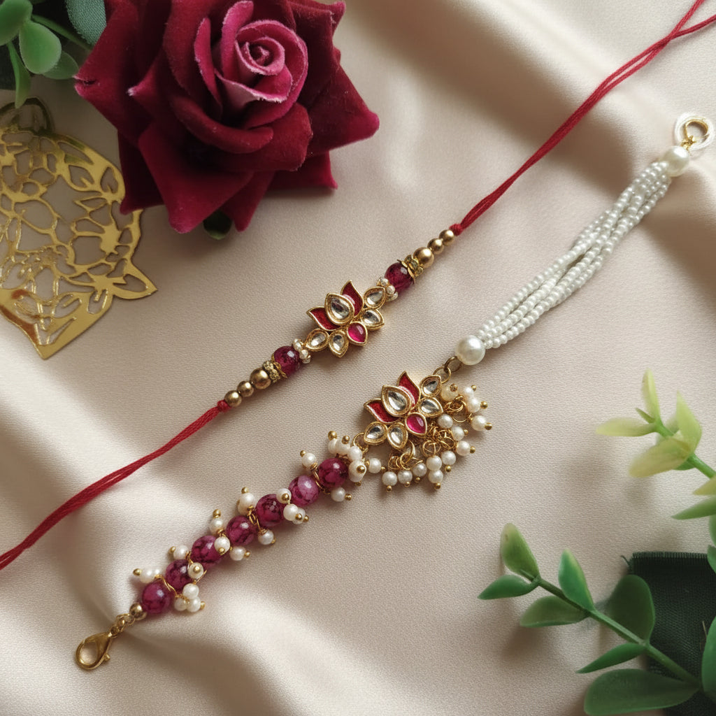 Bhai Bhabhi Lotus Design Rakhi Set