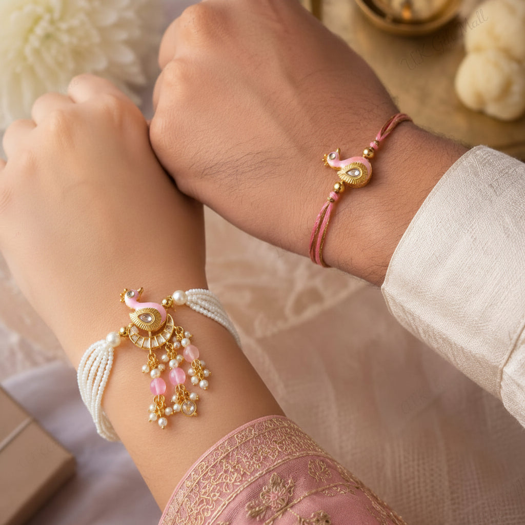 Elegant Peacock Rakhi Pair – Brother & Sister-in-Law Rakhi