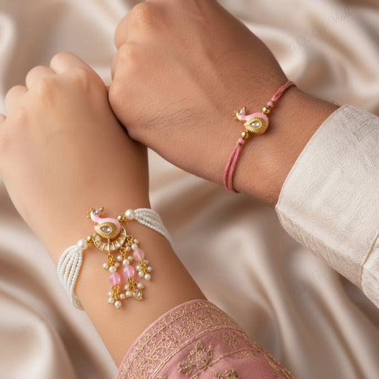 Elegant Peacock Rakhi Pair – Brother & Sister-in-Law Rakhi