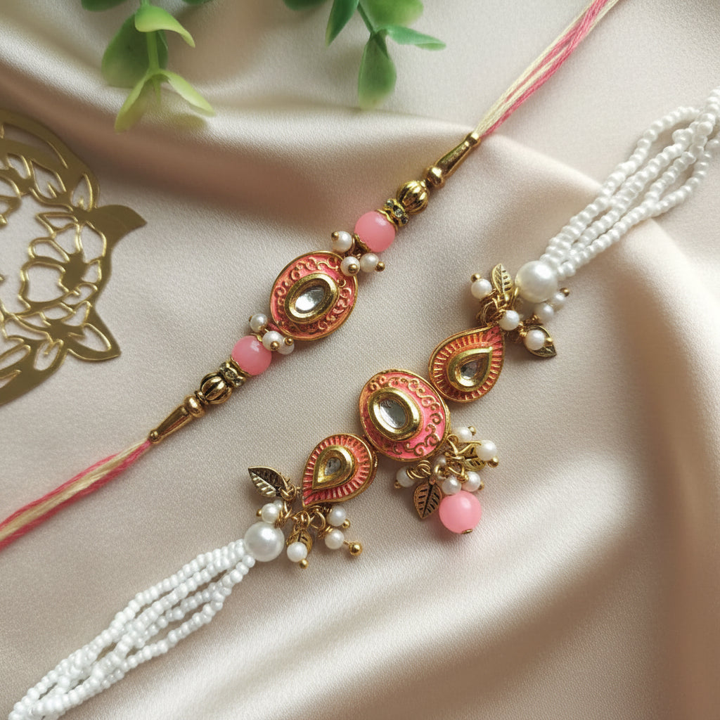 Meenakari Bhai Bhabhi Rakhi Pair – Traditional Couple Rakhi