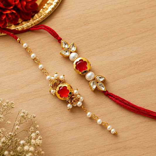 Minimal Pearl Rakhi Set for Bhai & Bhabhi