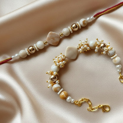 Elegant Pearl Bhai Bhabhi Rakhi Pair