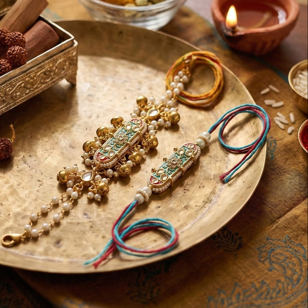 Premium Handmade Rakhi Pair for Bhai Bhabhi
