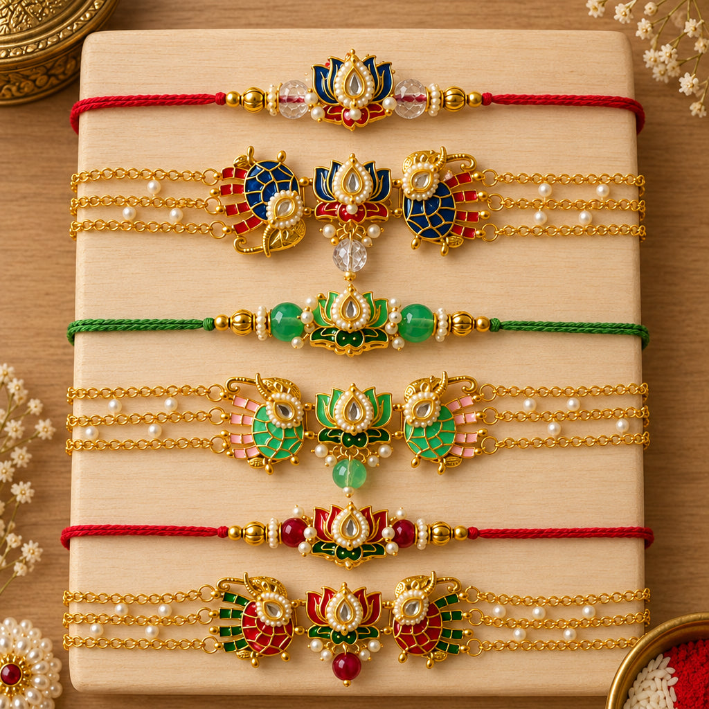 Lotus & Elephant Motif Rakhi Couple Pair