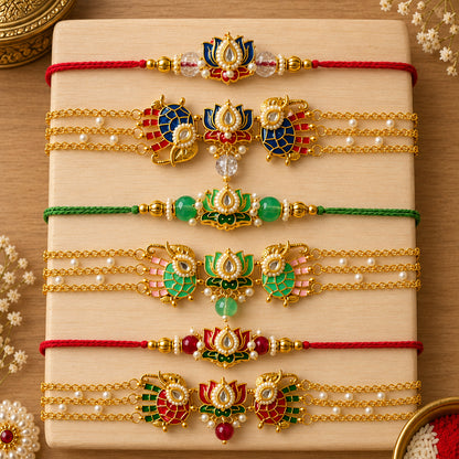 Lotus & Elephant Motif Rakhi Couple Pair