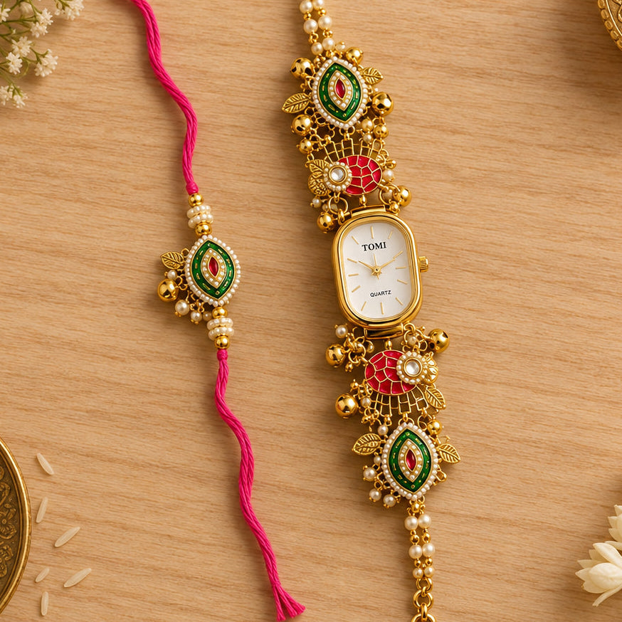 Kundan Elephant Design Rakhi Couple Pair