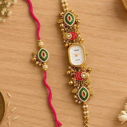 Kundan Elephant Design Rakhi Couple Pair
