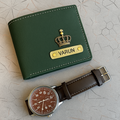 Personalized Premium Leather Wallet + Wrist Watch Combo
