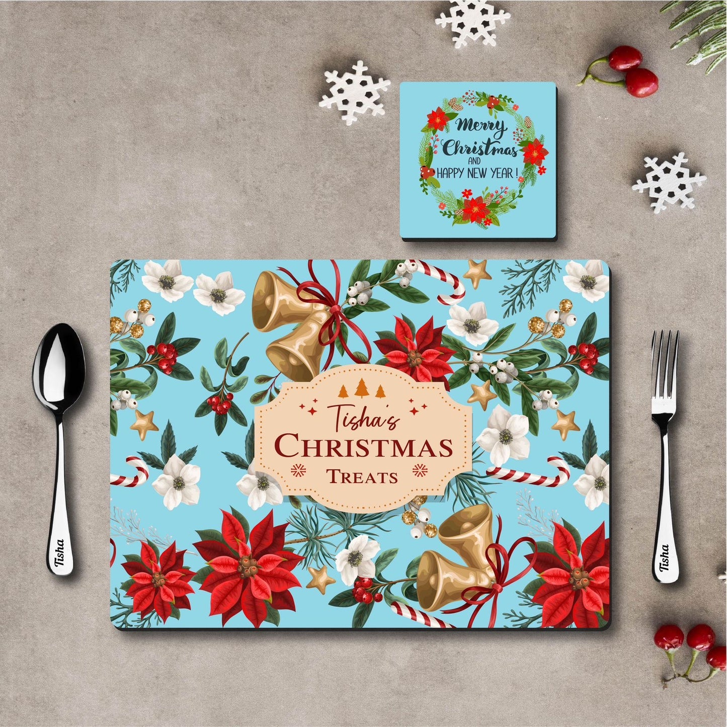 Christmas Theme Personalized Dinner Mat Combo