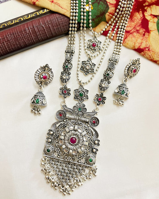 Statement Oxidised Necklace & Earrings Set