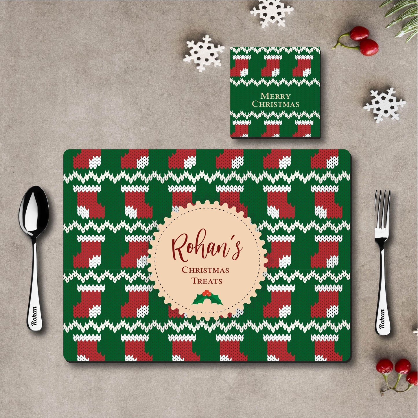 Christmas Theme Personalized Dinner Mat Combo