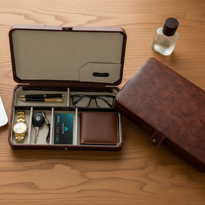 Personalized 6-Compartment Leather Travel Organizer