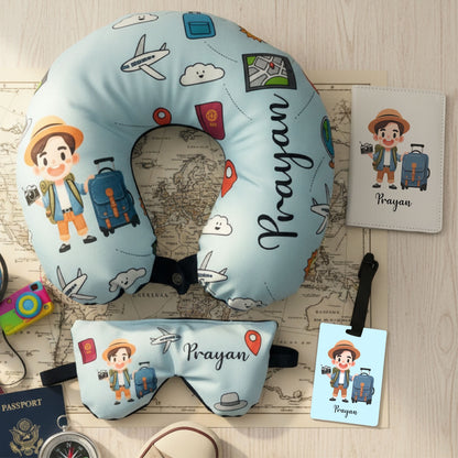 Personalised Kids Travel Neck Pillow Set