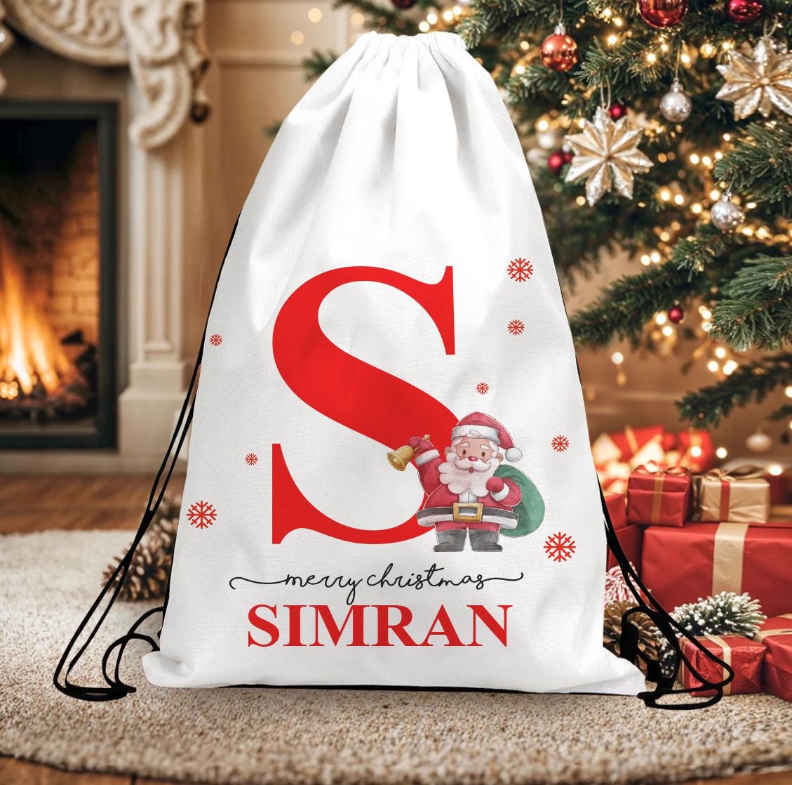 Personalized Christmas-Themed Drawstring Bag