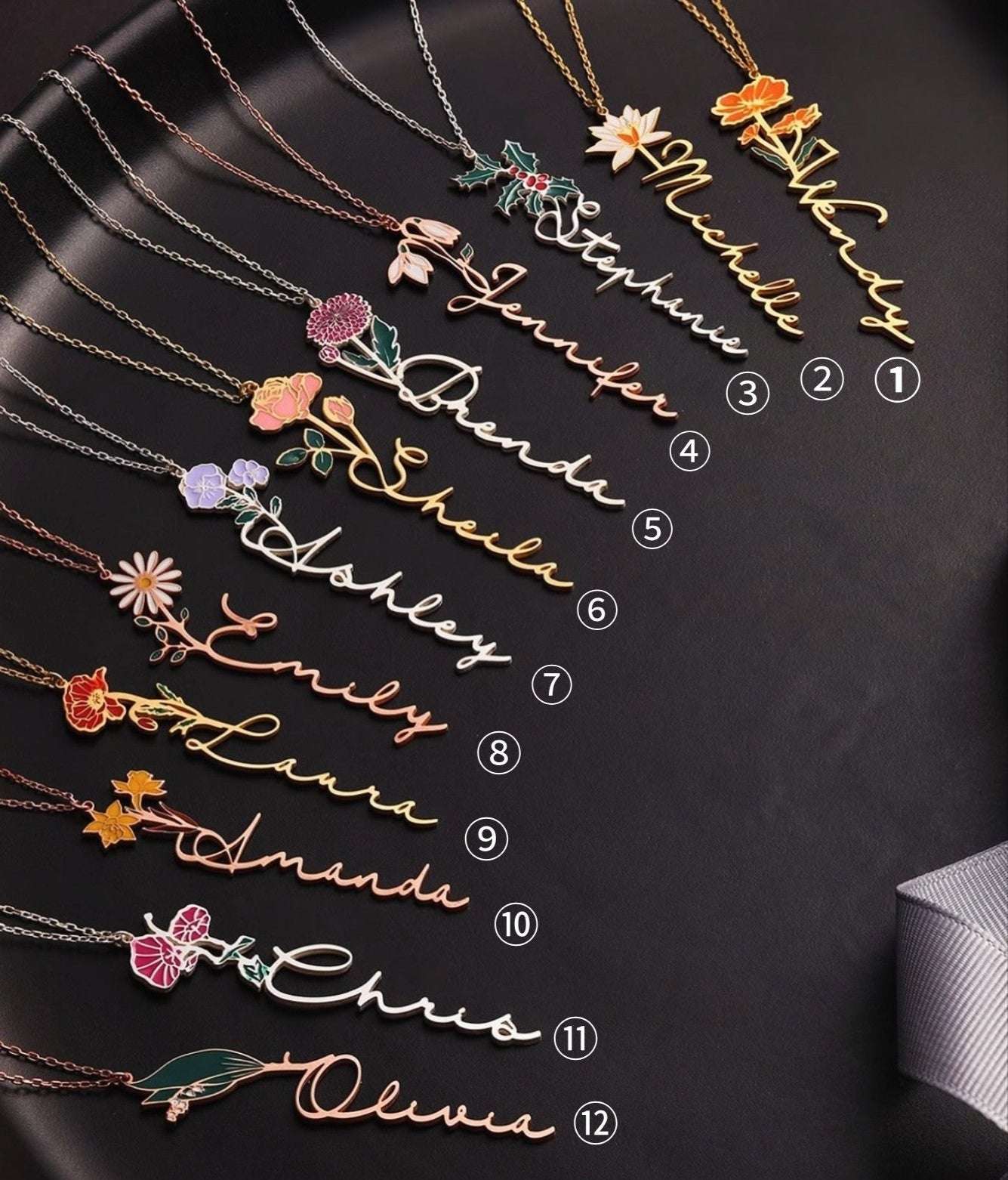 Personalized Flower Enamel Name Necklace