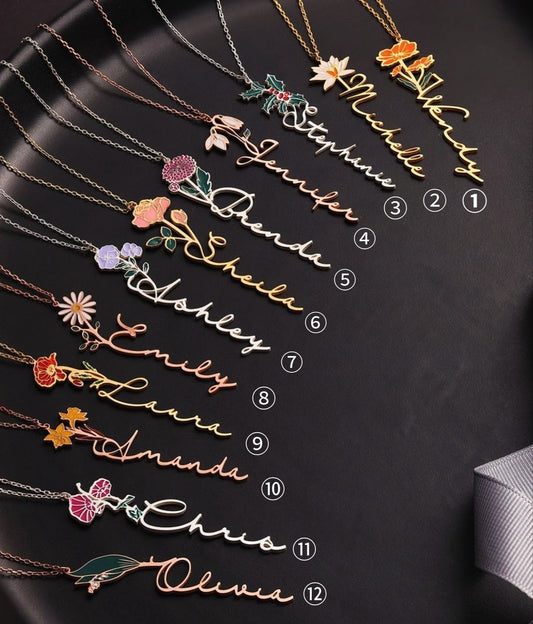 Personalized Flower Enamel Name Necklace