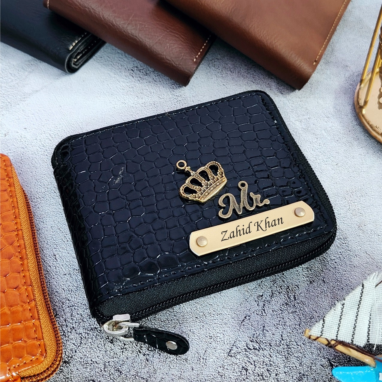 Personalized Glossy Croc Leather Unisex Wallet