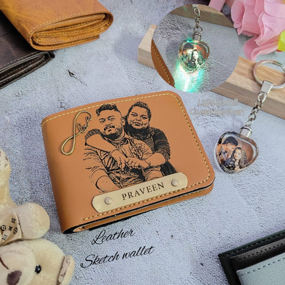 Personalized Sketch Wallet With Crystal Keychain – Perfect Gift Combo