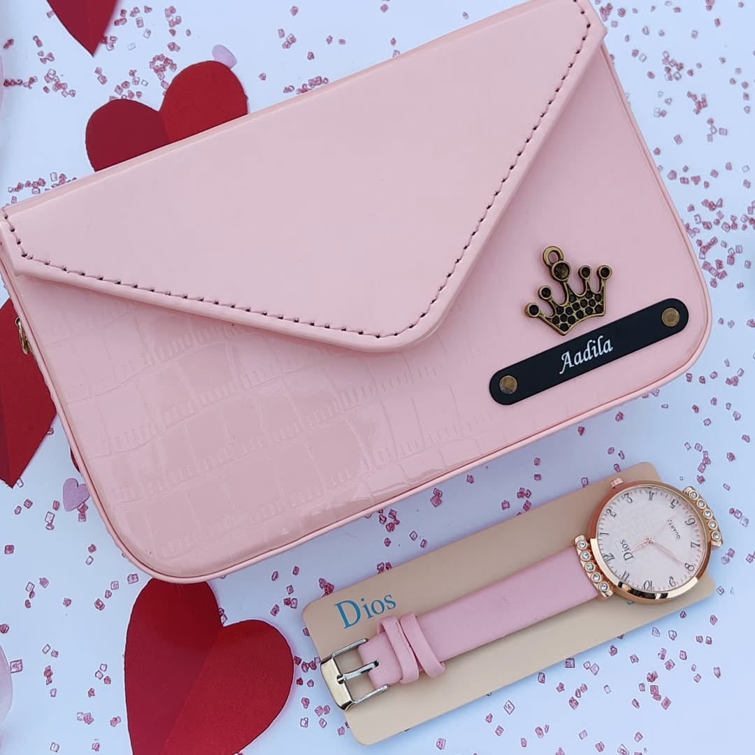 Personalized Croc Sling Bag & Wrist Watch Combo