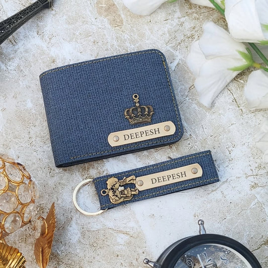 Personalized Denim Wallet and Keychain Combo