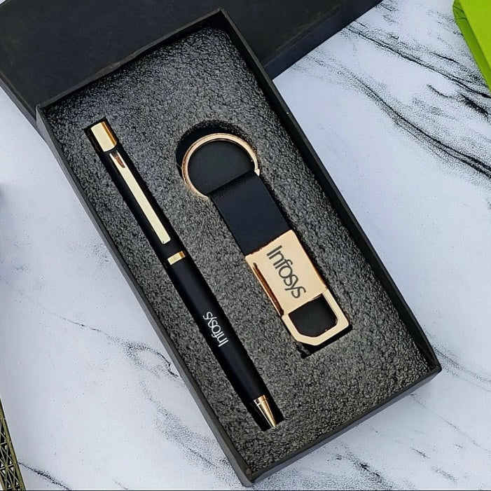Personalized Premium Hook Keychain & Gold Flake Pen Combo