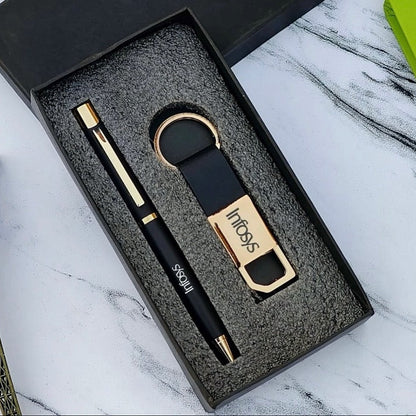 Personalized Premium Hook Keychain & Gold Flake Pen Combo
