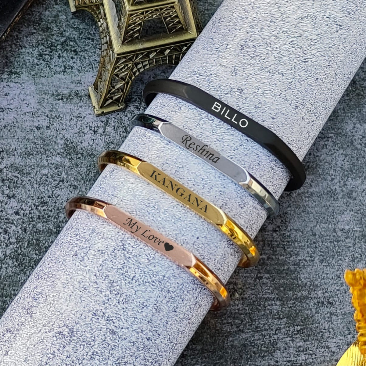 Personalized Diamond Cut Metal Kada