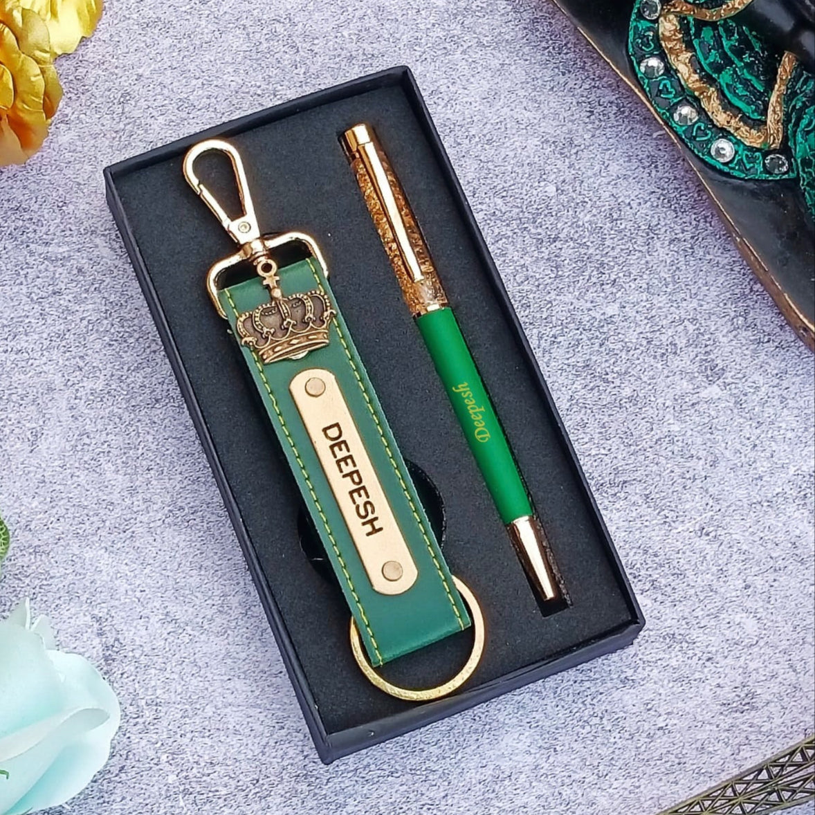 Premium Pen + Leather Hook Keychain Combo