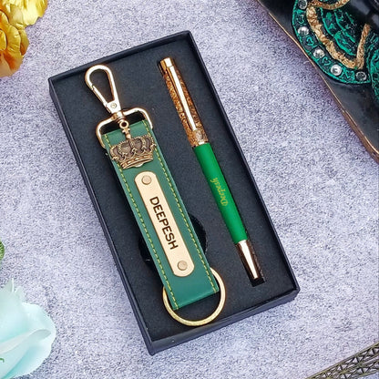 Premium Pen + Leather Hook Keychain Combo