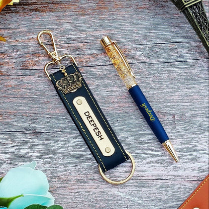 Premium Pen + Leather Hook Keychain Combo