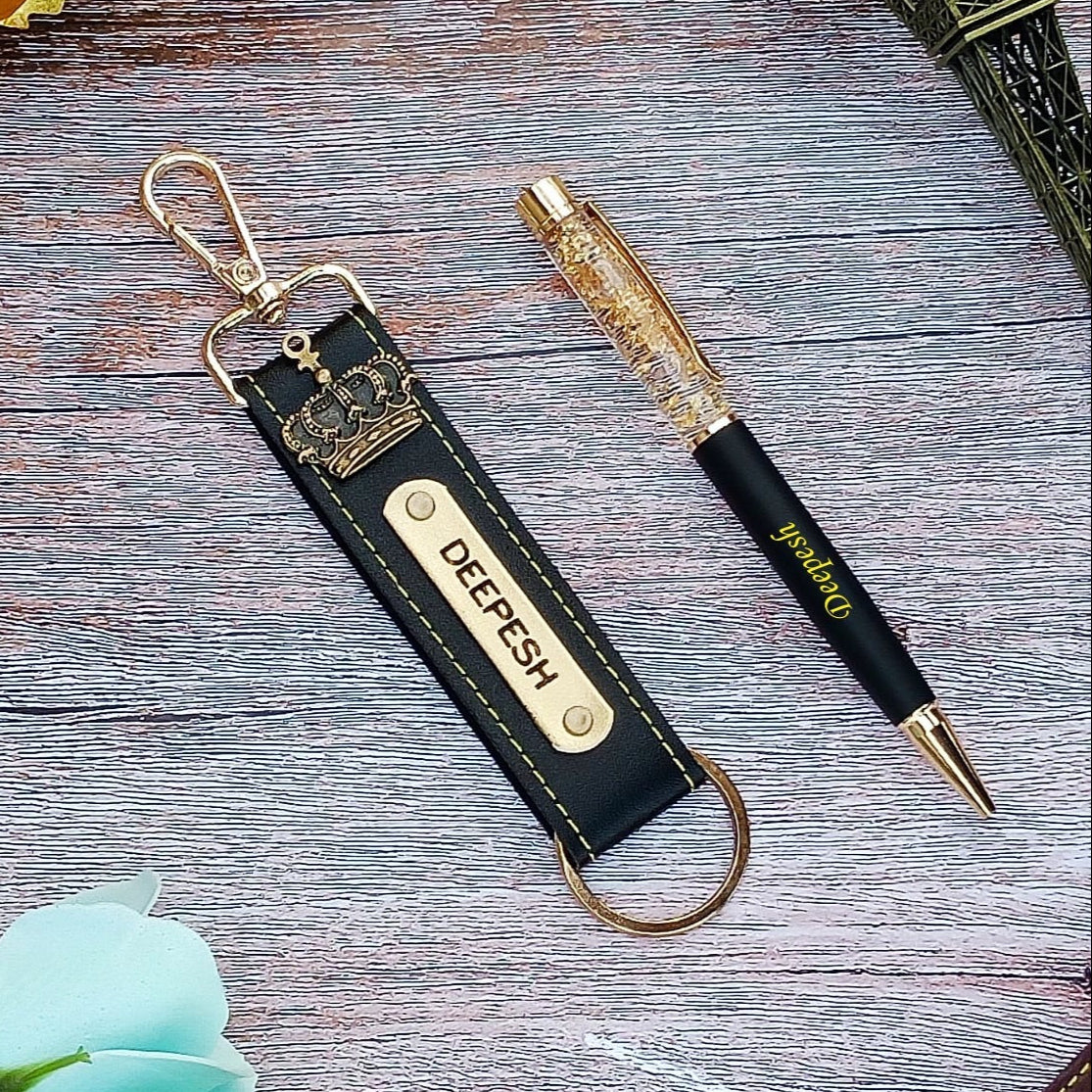 Premium Pen + Leather Hook Keychain Combo