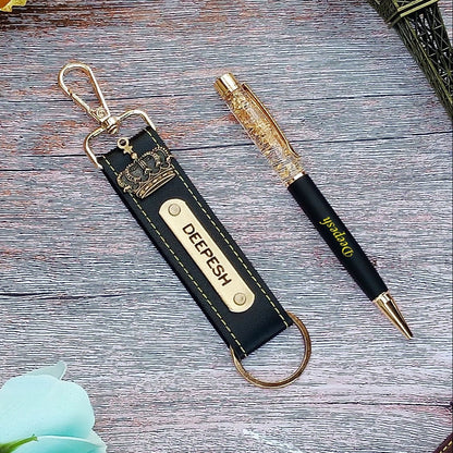 Premium Pen + Leather Hook Keychain Combo