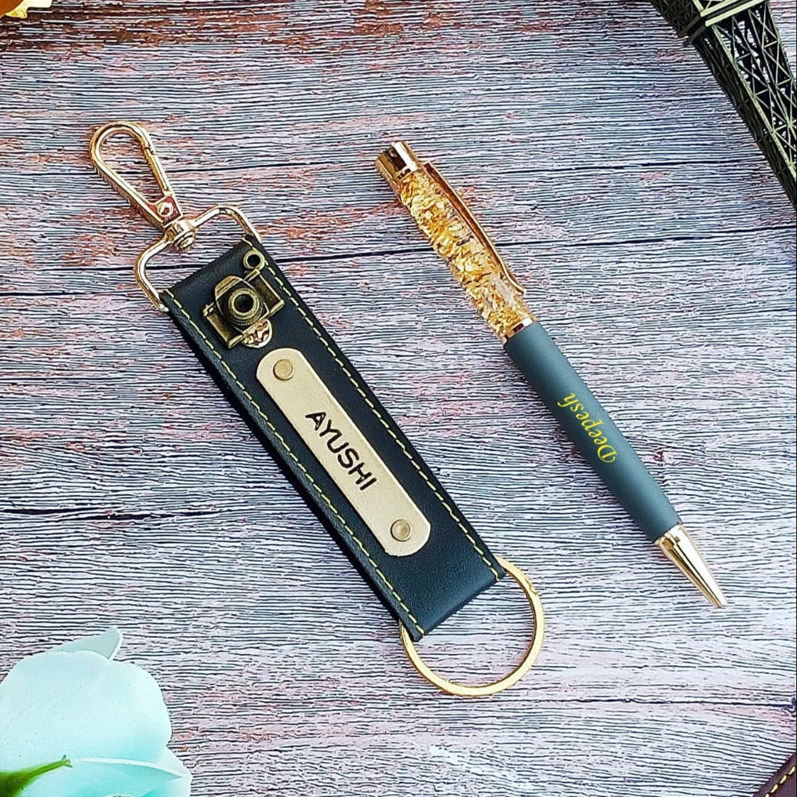 Premium Pen + Leather Hook Keychain Combo