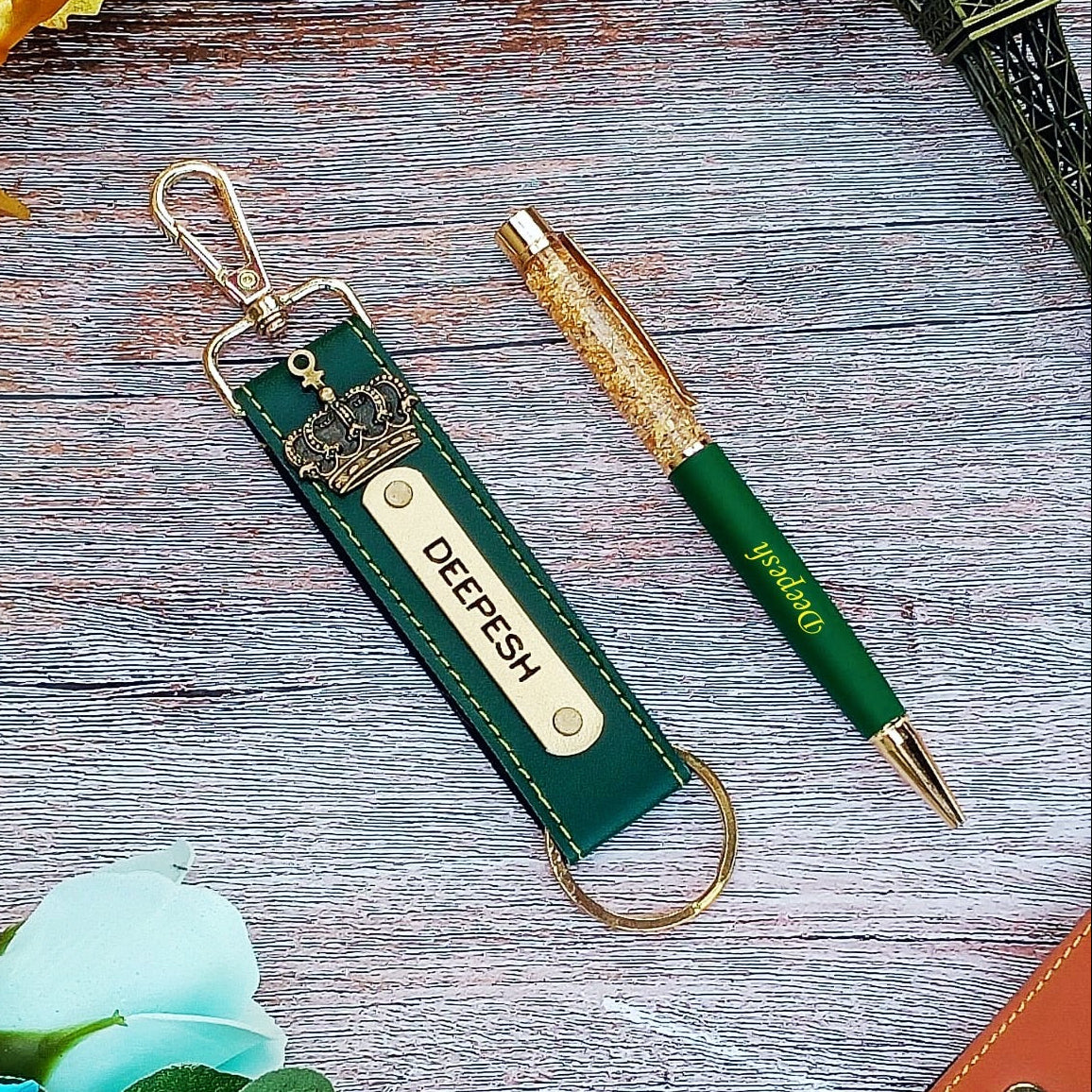 Premium Pen + Leather Hook Keychain Combo