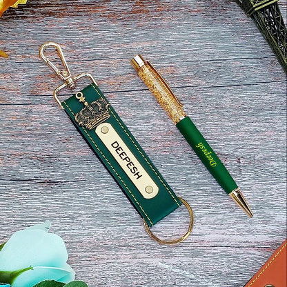 Premium Pen + Leather Hook Keychain Combo