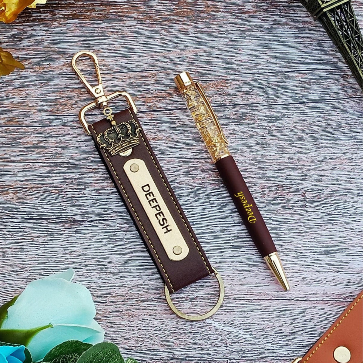 Premium Pen + Leather Hook Keychain Combo