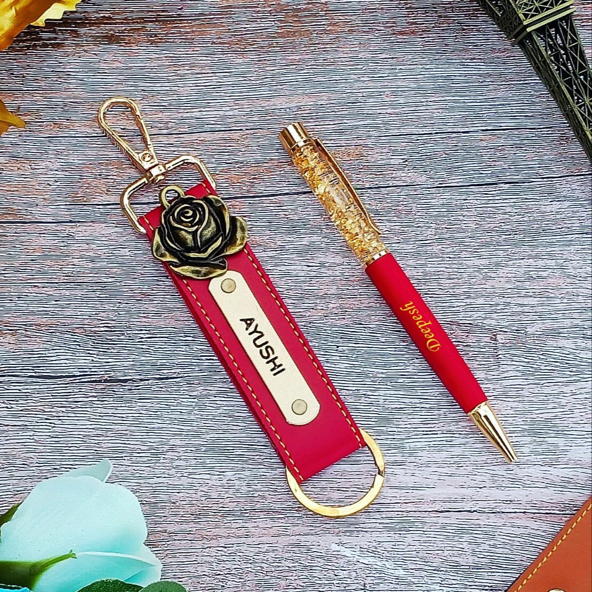 Premium Pen + Leather Hook Keychain Combo