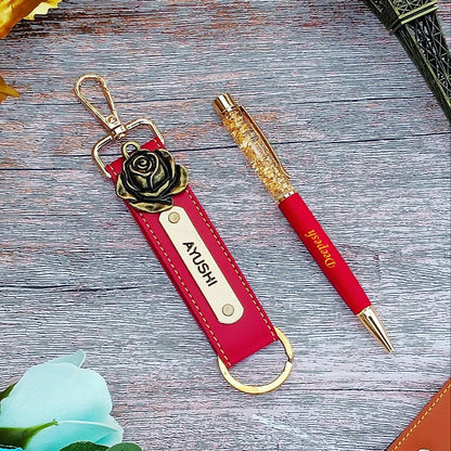 Premium Pen + Leather Hook Keychain Combo